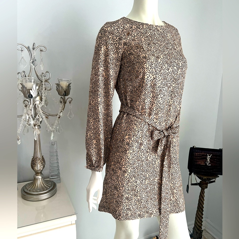 H&M Leopard Cheetah animal print Midi Dress 
Size SMALL Patterned Long Sleeve HM